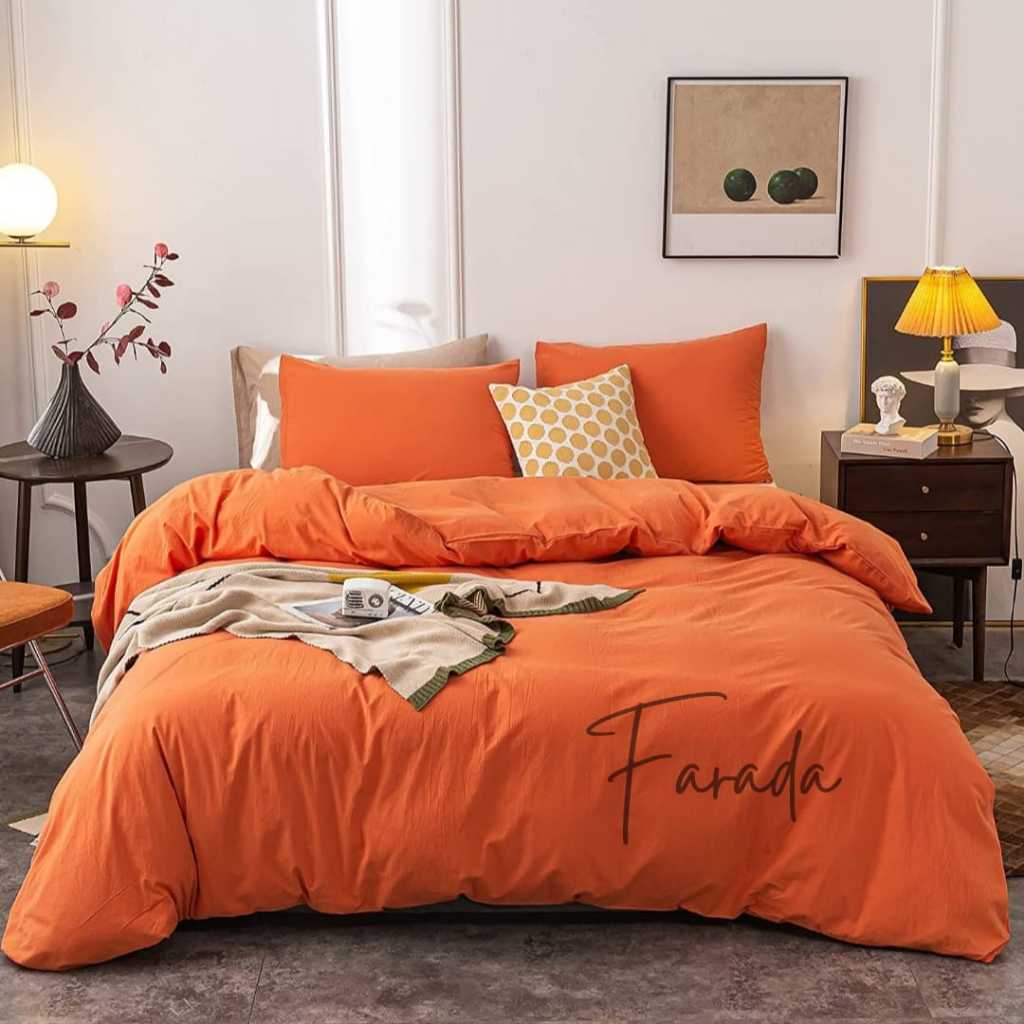 BEDCOVER SET SPREI ORANGE FULL //  BEDCOVER SET SPREI POLOS AESTHETIC [ WIDANI STORE ]