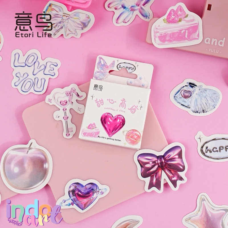 

(IAS) Etori Sticker 3D Glossy Picture Deco Stiker Unik Love Acme De La Vie Ribbon Bow Tie Cake Cute Korean Style 3 dimensi Japanese