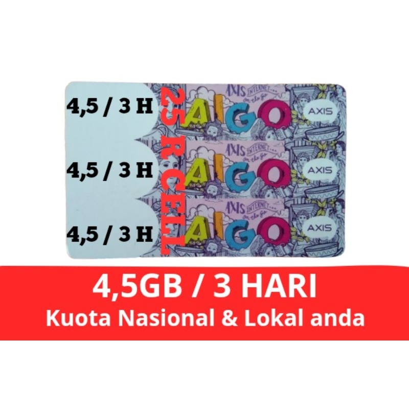 Paket Data Axis 4,5GB 3HARI Kuota Nasional & Lokal Anda