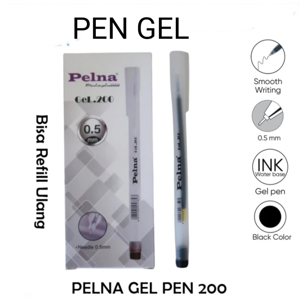 

Pulpen Gel Pelna Gel-200 Hitam 0.5 MM 1 Box 12 pcs