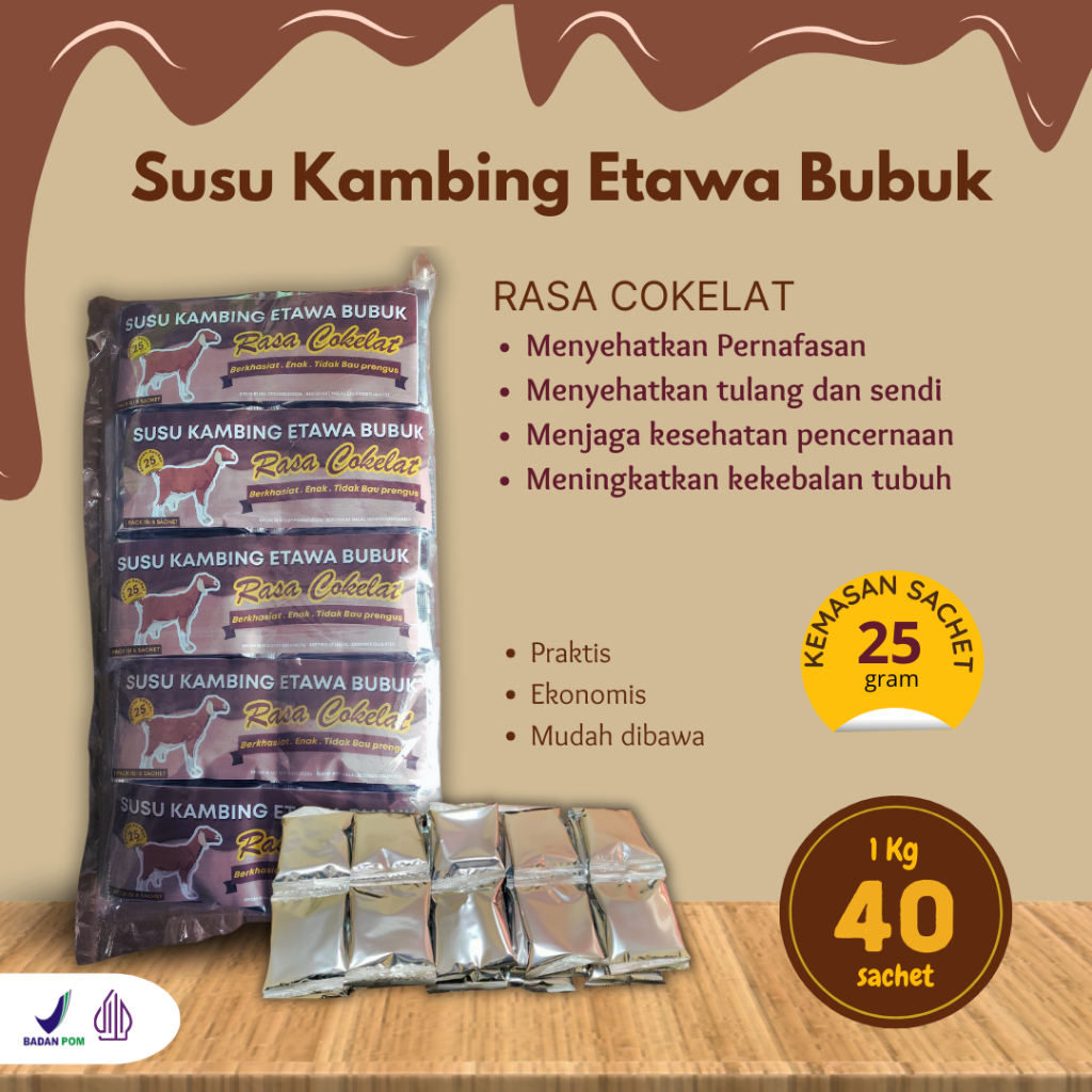

Susu Kambing Etawa Bubuk Rasa Cokelat Kemasan Sachet