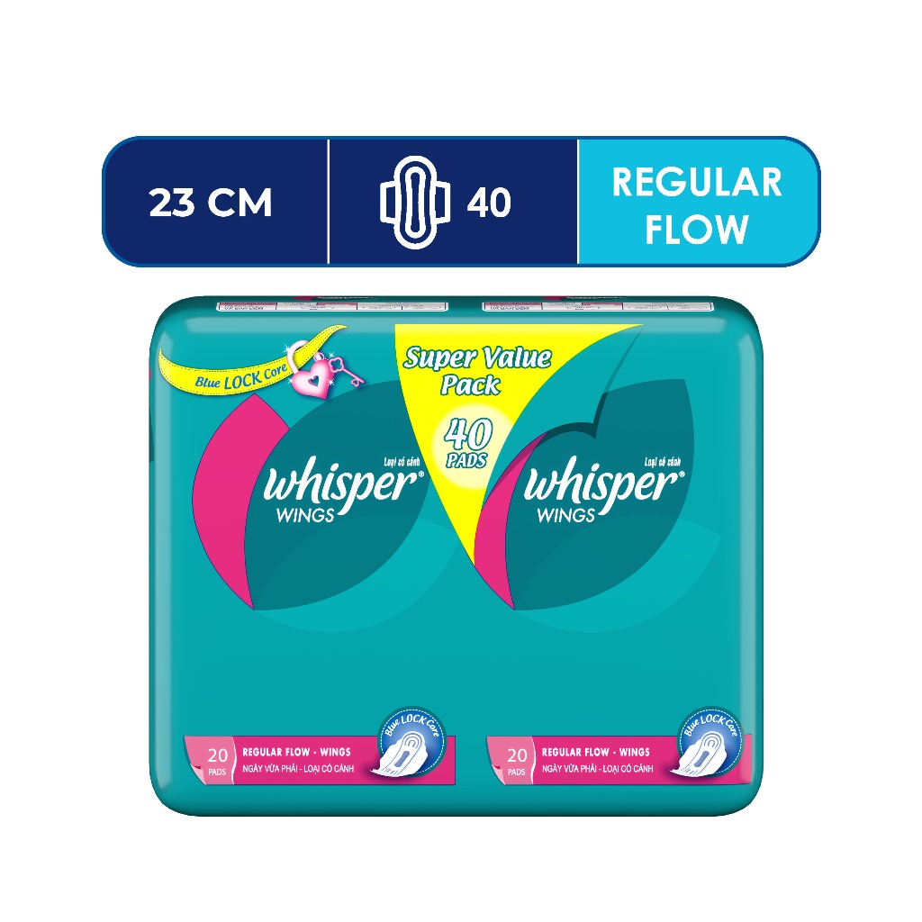 Whisper Pembalut Sanitary Pads Regular Flow Wings Isi 40 [P&G]