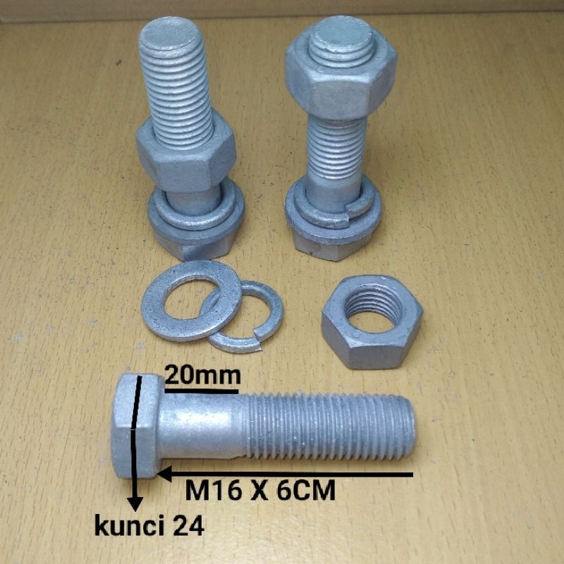 baut mur m16x60mm galvanis hotdip baut tower grade 8.8 baut baja