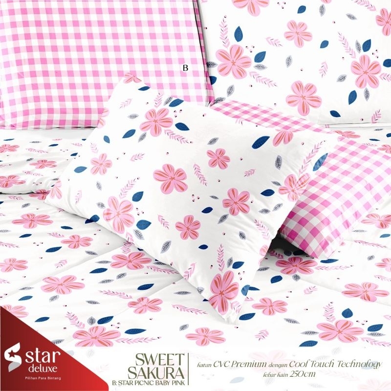 Sprei Katun Lokal Motif Sweet Sakura By Bahan Katun Star,Sprei Homemade/Sprei Custom/Seprai Aestheti