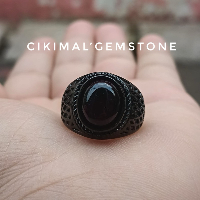 Batu Cincin Pria Kecubung Wulung Ring Titanium Hitam Elegan Tembus Ungu