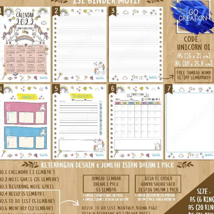 

7d Best Seller Buku Planner isi Kertas Binder Motif Unicorn 1 Premium A5 ring 2 dan A5 ring 6 S71