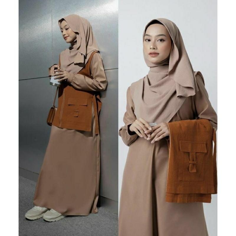 ZEERA DRESS | ZAYYAN SHIRT | COUPLE SERIES JILBRAVE | 2 IN 1 Look Gamis Set Vest Linen | Boyish Styl