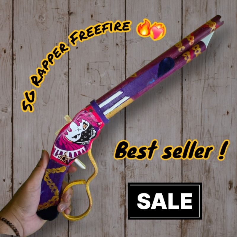 Mainan pistol kayu ff sg ungu rapper