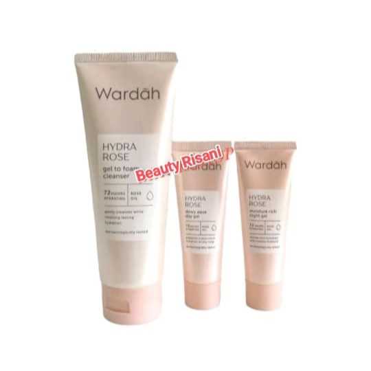 WARDAH HYDRAROSE PAKET PERAWATAN WAJAH KERING(Foam cleanser, day&night cream)