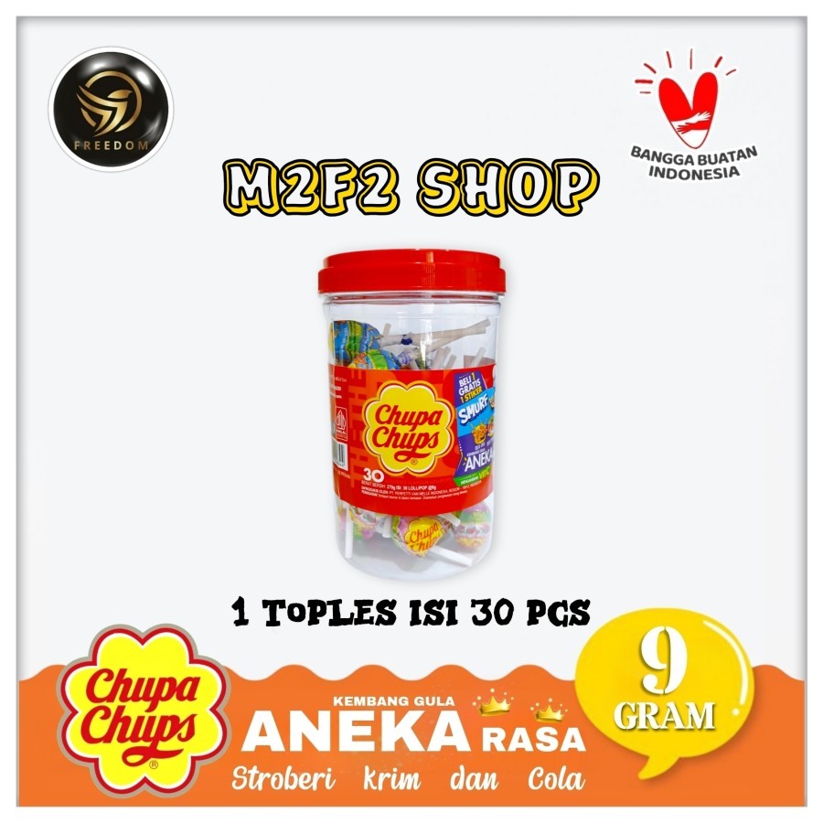 

Chupa Chups Permen Lollipops Jar | Toples isi 30 - 9 gr (Kemasan 1 Toples)