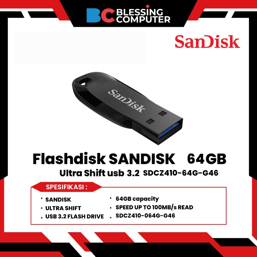 Flashdisk SanDisk 64GB Ultra Shift USB 3.2 100MB/s (SDCZ410-64G-G46)