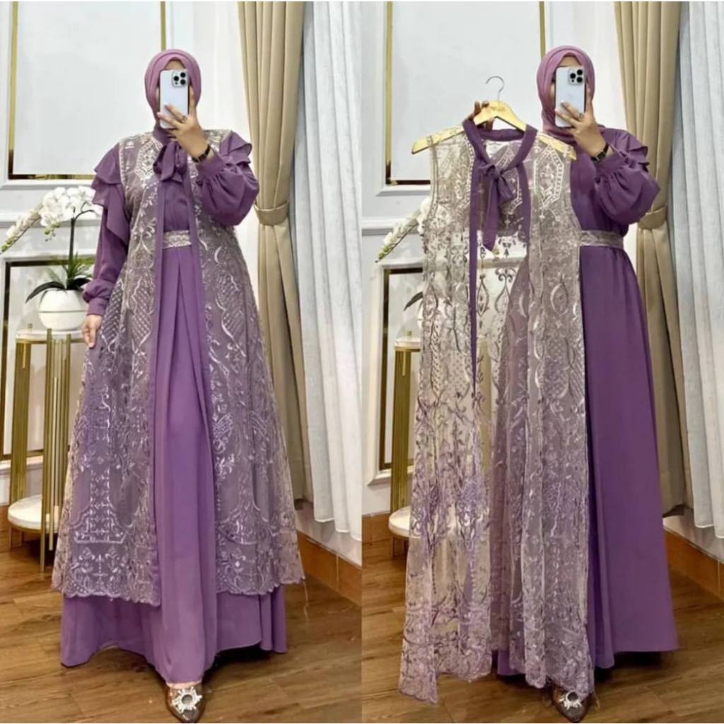 Nashita dress gamis lebaran model terbaru bahan cerutty babydoll premium outer brukat import