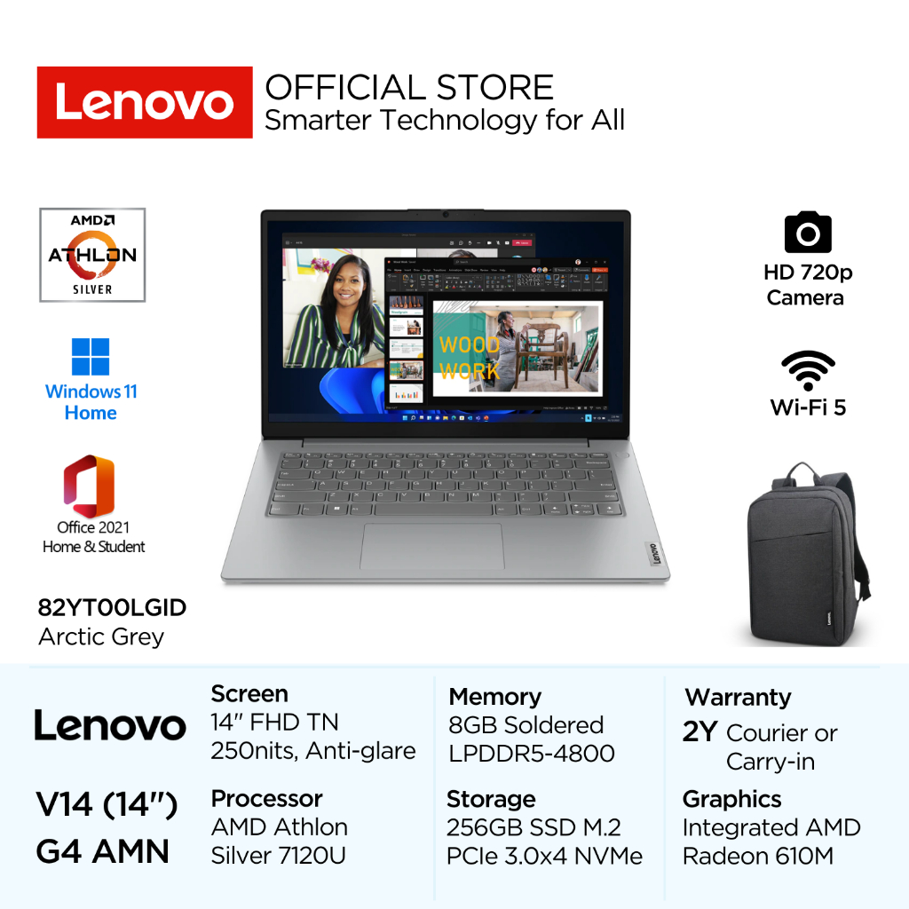 Lenovo V14 Gen 4 AMN LGID AMD Athlon Silver 7120U Win11 Home 8GB 256GB SSD 14" FHD TN 250nits 45% NT