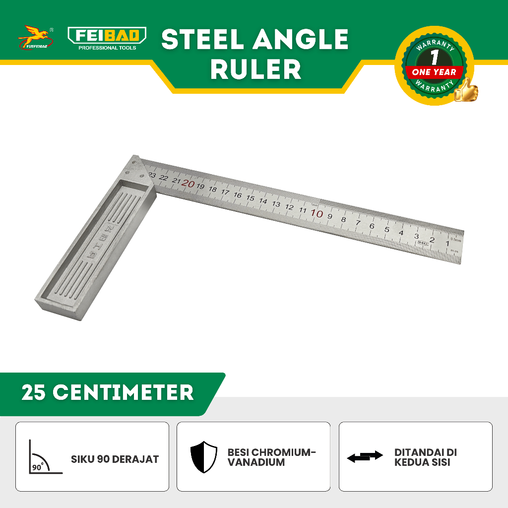 

Feibao Penggaris Siku L 25cm / Steel Angle Ruler / Penggaris Siku Tukang / 25cm / Tools / Alat Perkakas / F42-0074B