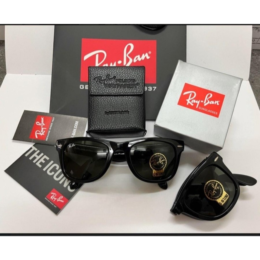 Kacamata Original Rayban Wayfarer Rb4105 Folding Full Black Glossy