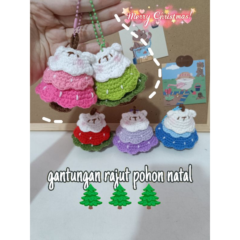 gantungan rajut pohon natal • amigurumi pohon natal • gantungan kunci natal • kado natal