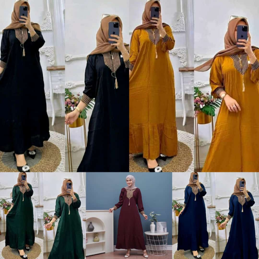 Gamis Rayon Polos Renda Sultan Busui Resleting Depan Dres Rayon Kekinian Gamis Wanita