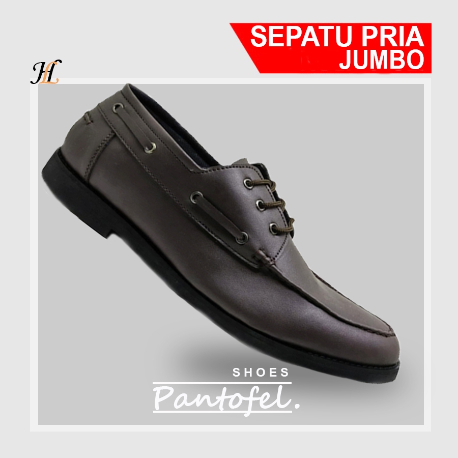 Sepatu jumbo 43-48 | Pantofel Kulit asli Brown | Sepatu oxford Big size style formal  - Ukuran Jumbo