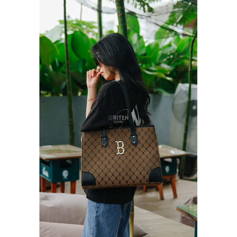 MLB Korea B Monogram Tote Bag Brown Original / Tas MLB Authentic