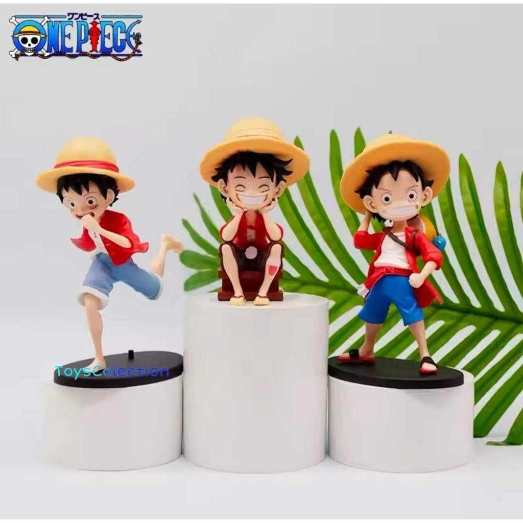 Promo Action Figure One Piece Monkey D Luffy Q Ver. Childhood Running Laughing Set 3 Pcs Topper Cake