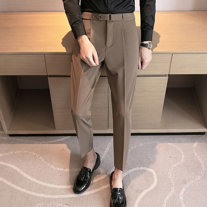 Stylish Ice Silk Men's Cropped Suit Pants Thin Small Leg Pants Casual Pants