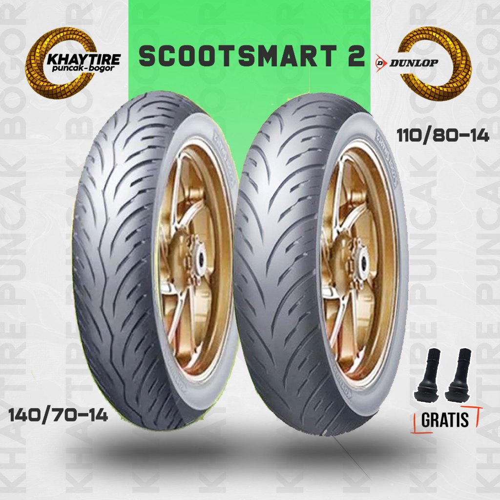 Sepasang Ban AEROX - DUNLOP SCOOTSMART 110/80-14 & 140/70-14 Tubeless