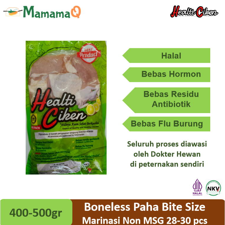 

HEALTI CIKEN HEALTHY CHICKEN Ayam Sehat Probiotik Boneless Paha Bite Size Marinasi Non MSG Halal 400-500gr