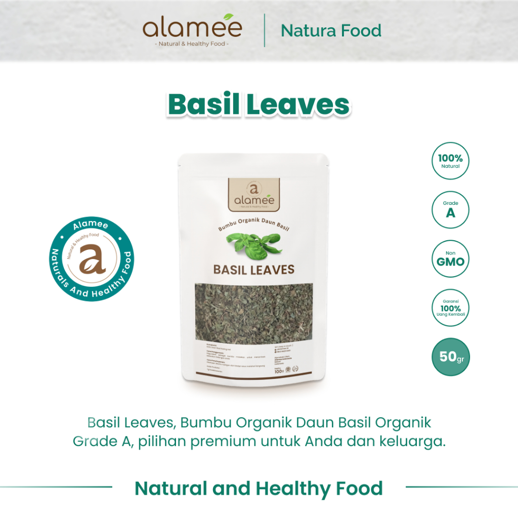 

ALAMEE Basil Kering Bumbu Dapur Dried Leaf Murni Asli Seasoning Organik 50 Gram