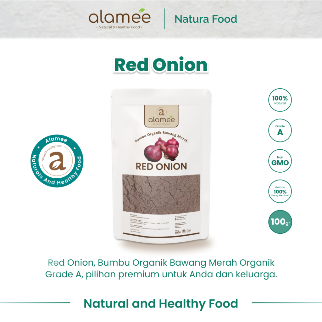 

ALAMEE Bawang Merah Bubuk Bumbu Dapur Instan Red Onion Powder Organik Masak Seasoning 100 Gram