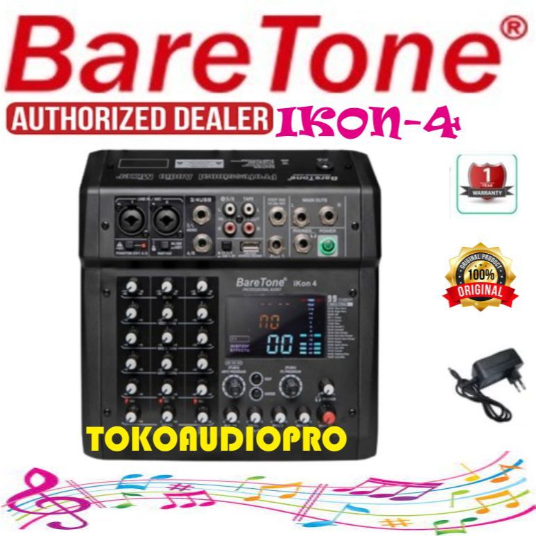 Mixer Baretone Ikon-4 4-Channel Mixer audio Dengan Bluetooth dan Efek IKON4