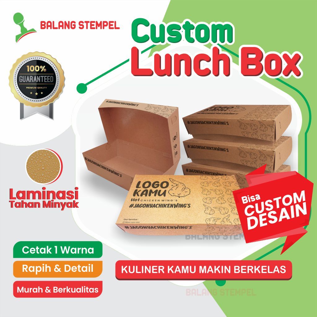 Cetak Box Makanan Dus Kotak Makan Lunch Box Custom Kertas Brown Paper Kraft 290gr