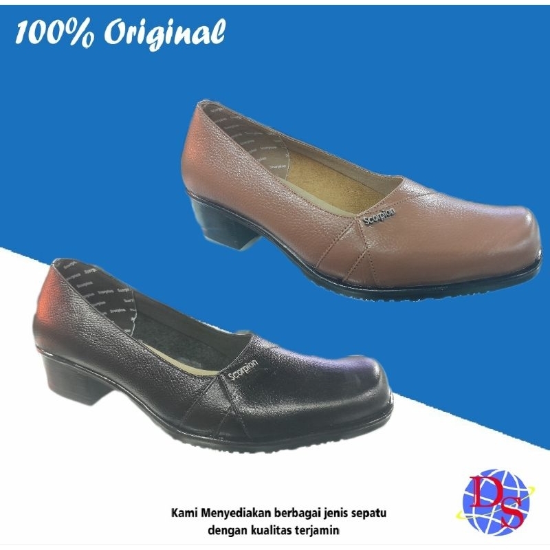 Sepatu Pantofel Wanita Hak 3 cm Sepatu Pantofel Kulit Sepatu Scorpion 071302 Hitam