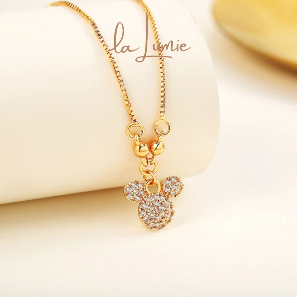 LUMIE Jewelry Kalung Mickey Mouse Wanita Anti Karat Titanium Berlian Perhiasan Anti Luntur Prancis K