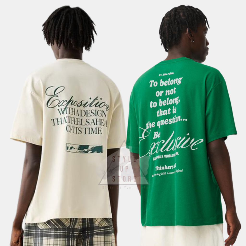 [ STYLEUPSTORE ] BERSHKA EXPOSITION Oversize Tshirt Unisex - Printed Embroidered