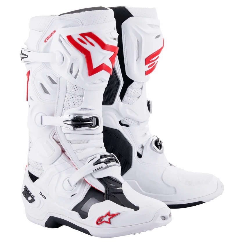 ALPINESTARS TECH 10 SUPERVENTED WHITED RED BOOTS MX ALPINESTARS TECH 10 WHITE RED SUPERVENTED BOOTS 
