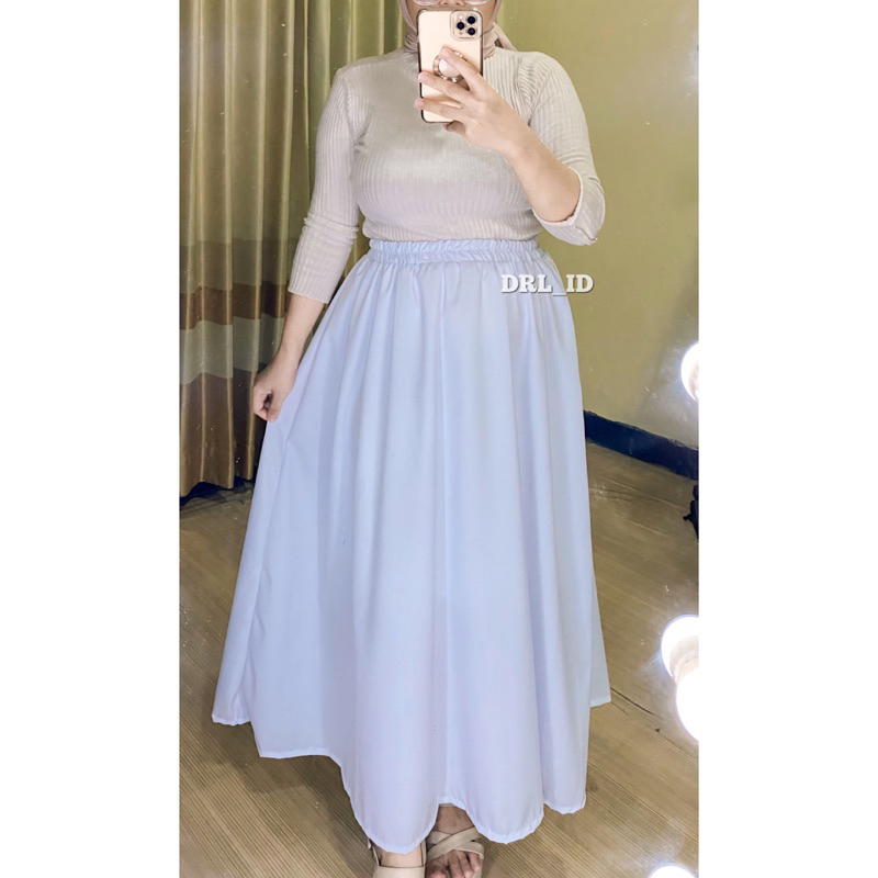 ROK POLOS BASIC PINGGANG FULL KARET MUAT SAMPAI BB 100 kg warna hitam putih dusty pink fuchia fanta 