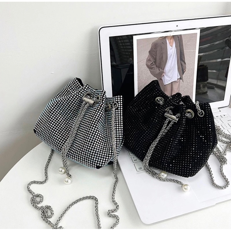 Tas Selempang Wanita Bling Bling Serut Import Terbaru Fashion Korea-Tas Pesta
