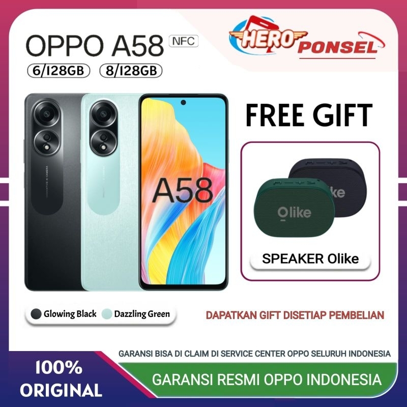 OPPO A58 RAM 6/128GB NFC | OPPO A 58 NFC RAM 8/128GB GARANSI RESMI OPPO INDONESIA