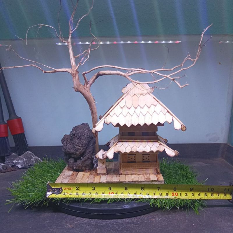 Bonsai Hardscape Aquascape dengan miniatur rumah ukuran 20cm cocok untuk ikan cupang