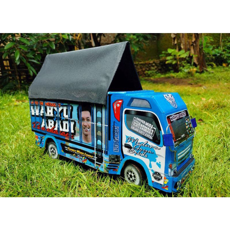 PROMO MINIATUR TRUK OLENG KAYU FULL LAMPU KELAP KELIP RODA DEPAN BISA BELOK KANAN KIRI miniatur truk