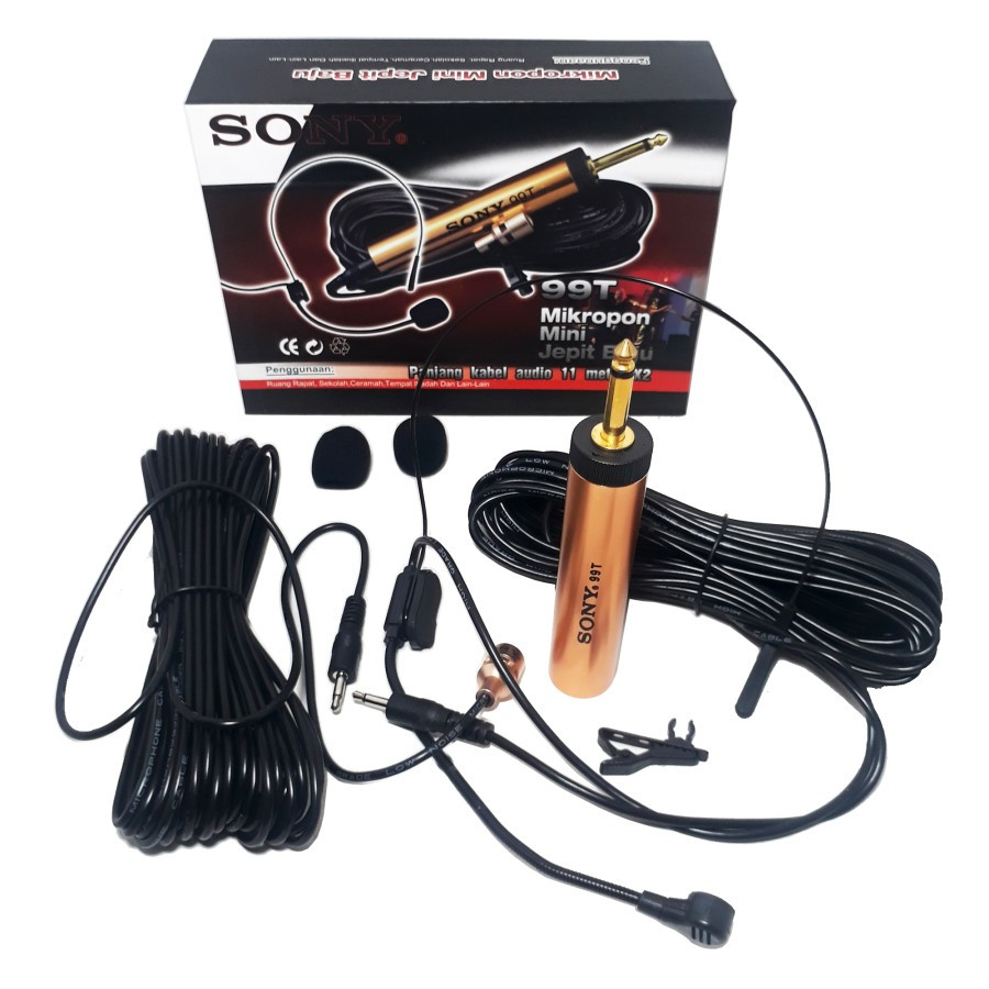 Mic Sony Microphone Isi 2 Clip on Jepit Kancing dan Bando Kabel Panjang