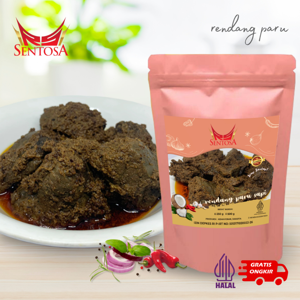 

Rendang Paru Sapi SENTOSA Makanan Kemasan Lauk Instan Siap Saji Halal 125 Gram