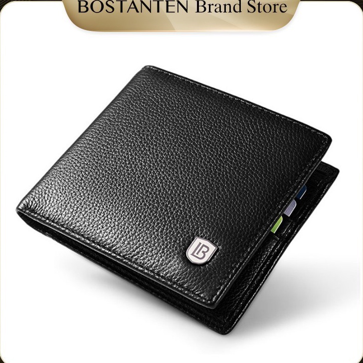 BOSTANTEN Dompet Pria Model Lipat Bahan Kulit PU HitamCoklat