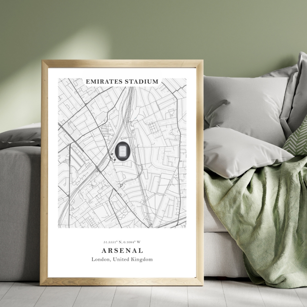 Emirates Stadium City Map / Arsenal Map / Peta Stadion Emirates/  Digital Download / Poster / Liga I