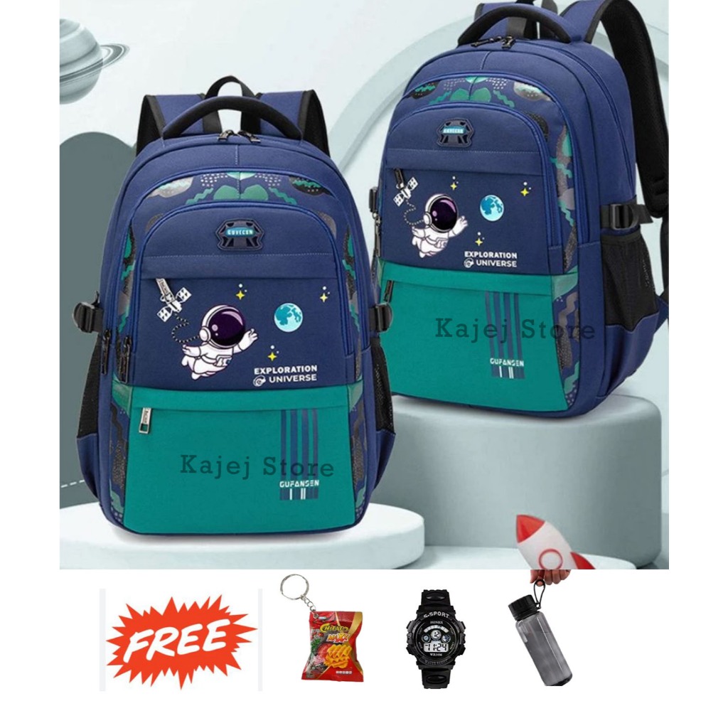 PROMO Tas Sekolah Anak Pria & Wanita Astronot Backpack Navy Hijau