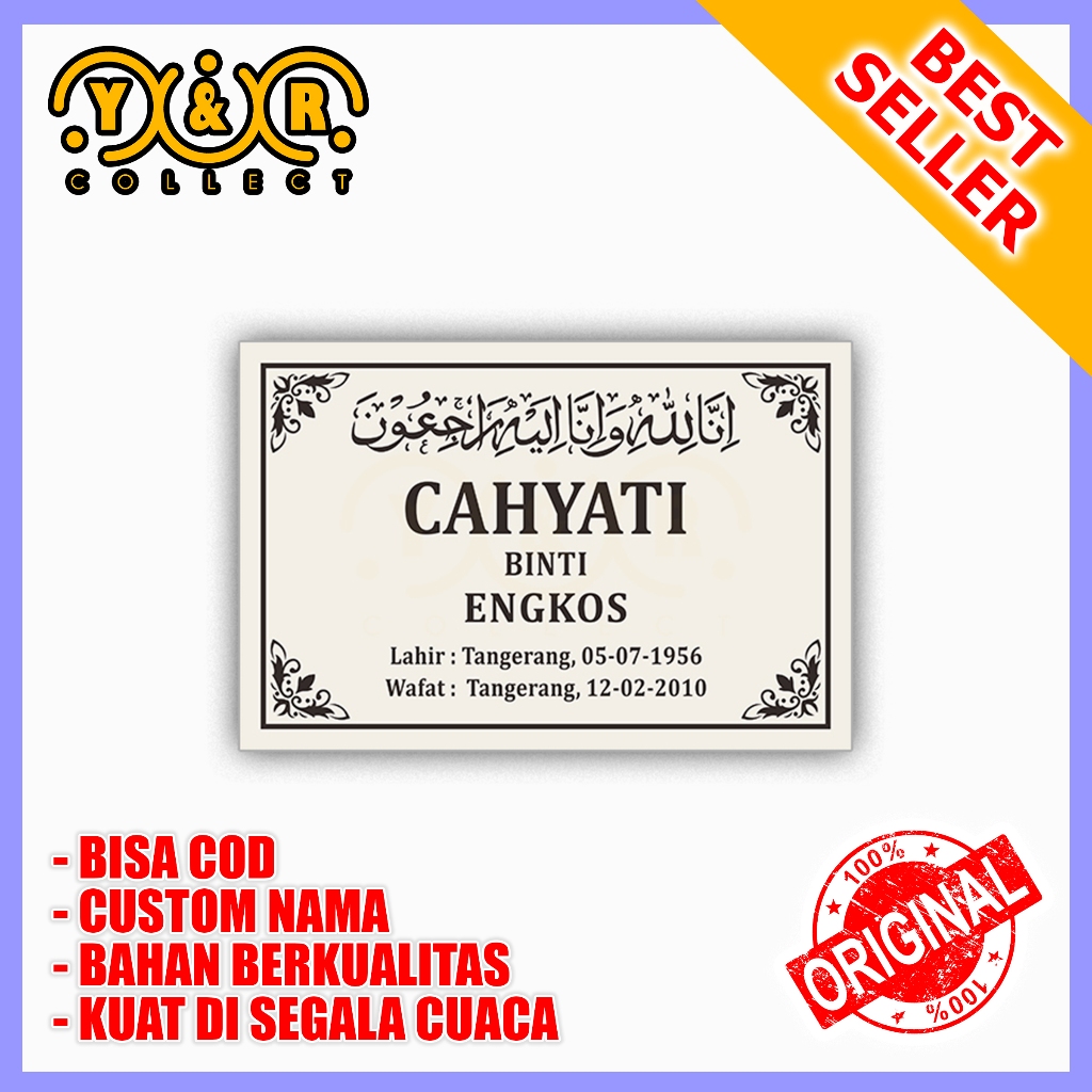 Batu Nisan Makam Granit Ukuran 20x30 cm untuk Muslim dengan Garansi Pecah - SATU HARI JADI Cream