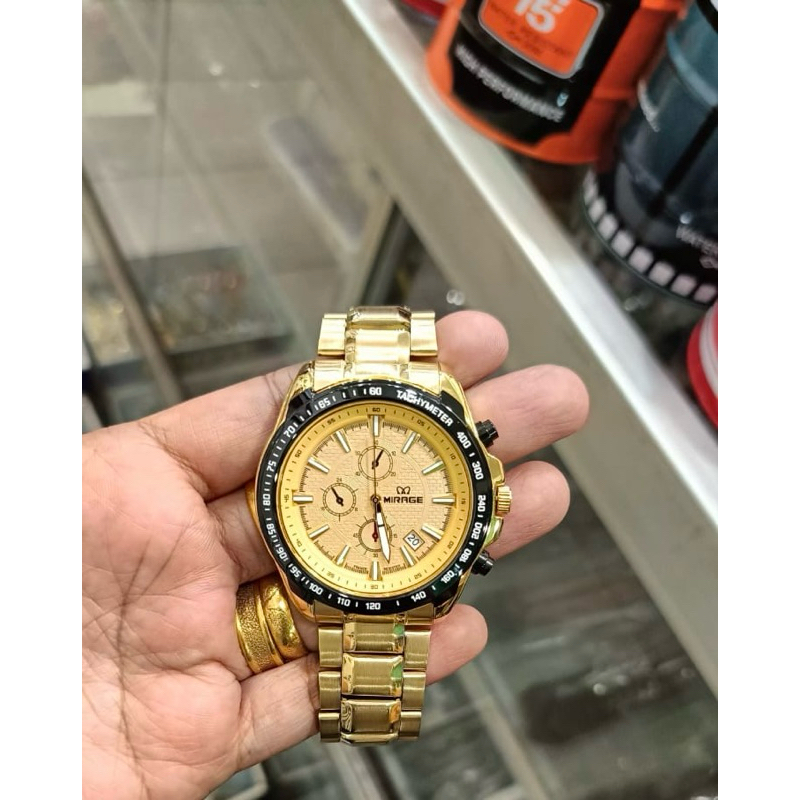 Mirage Jam Tangan Pria Analog 8305 M Gold Original Stainless