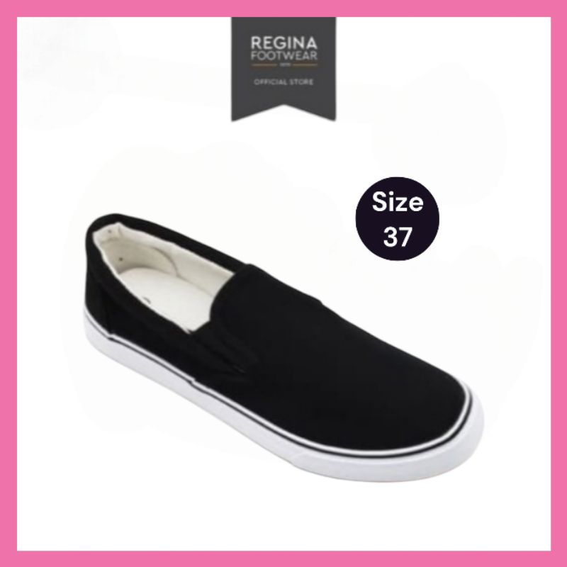 Sepatu Regina Footwear FASTER Superstar Slip On Sepatu Kanvas/Sepatu Sekolah Hitam Size 37