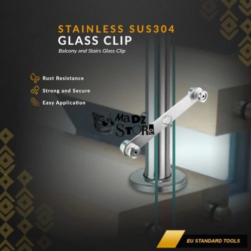 Pelat Plat Besi Pengait Penjepit Penahan Penopang Kaca Partisi Sekat Railing Tangga Pagar Kaca Balko