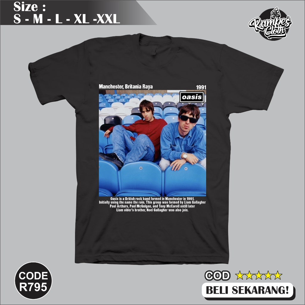 Kaos Distro Manchester, Britania Raya Oasis - Kaos Oasis - Kaos Band Cotton Combed 30s Premium R795
